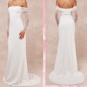 Lulu's Elegant White Off-Shoulder Wedding Dress